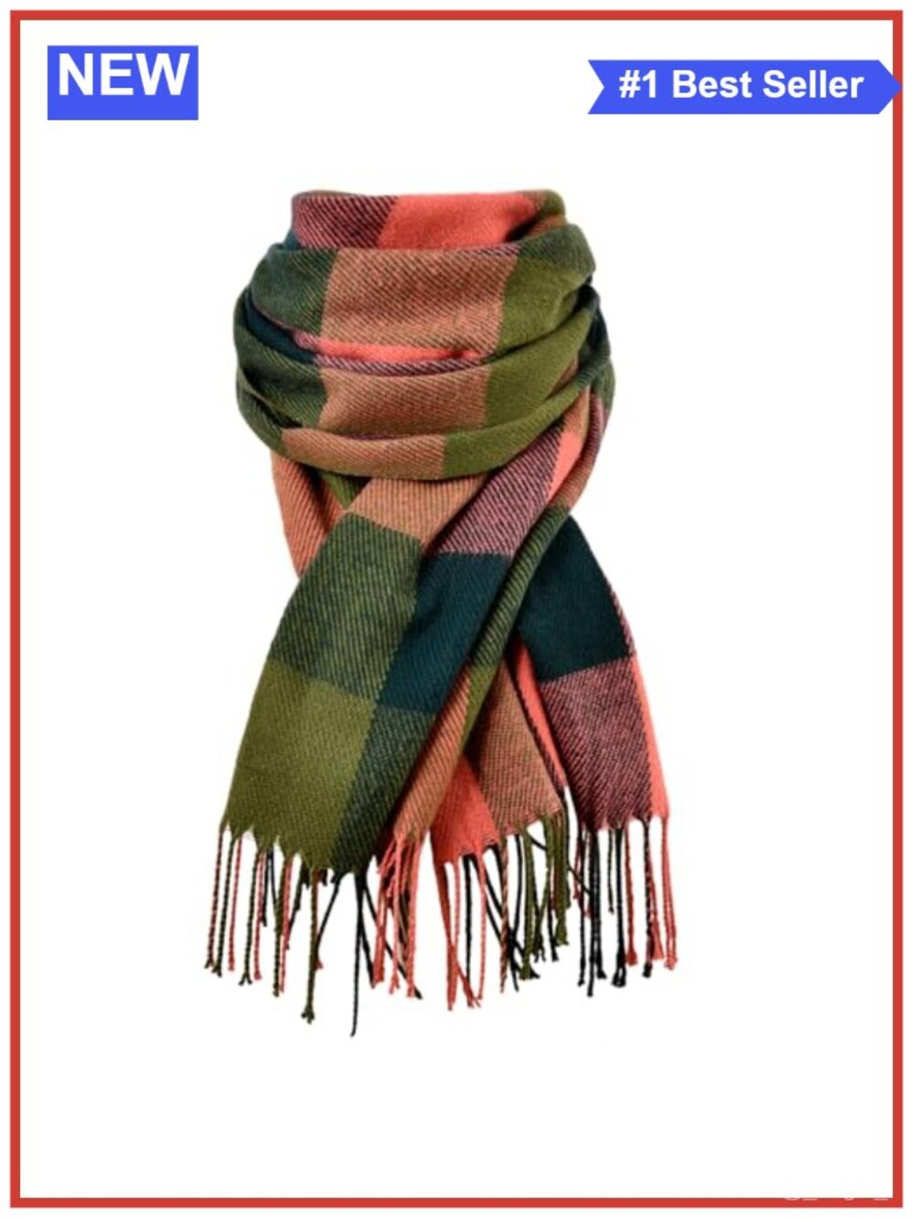 Women's Winter Scarf Acrylic Plaid Tassel Shawl Wrap Cold Weather